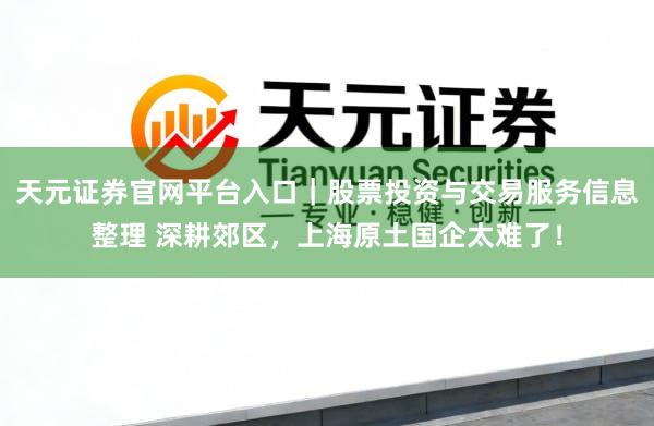 天元证券官网平台入口｜股票投资与交易服务信息整理 深耕郊区，上海原土国企太难了！