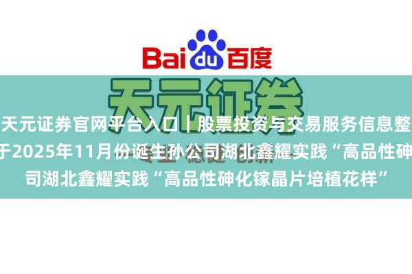 天元证券官网平台入口｜股票投资与交易服务信息整理 云南锗业：公司于2025年11月份诞生孙公司湖北鑫耀实践“高品性砷化镓晶片培植花样”