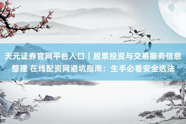 天元证券官网平台入口｜股票投资与交易服务信息整理 在线配资网避坑指南：生手必看安全选法