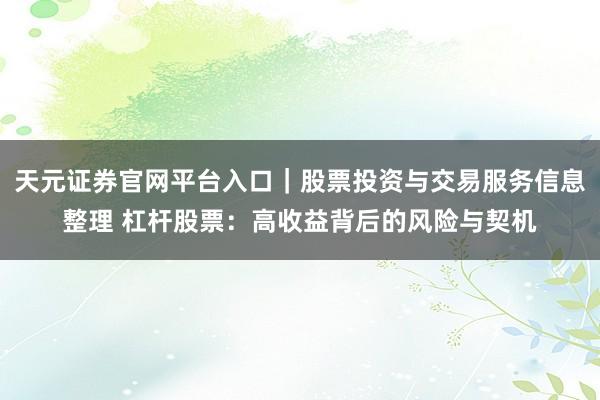 天元证券官网平台入口｜股票投资与交易服务信息整理 杠杆股票：高收益背后的风险与契机