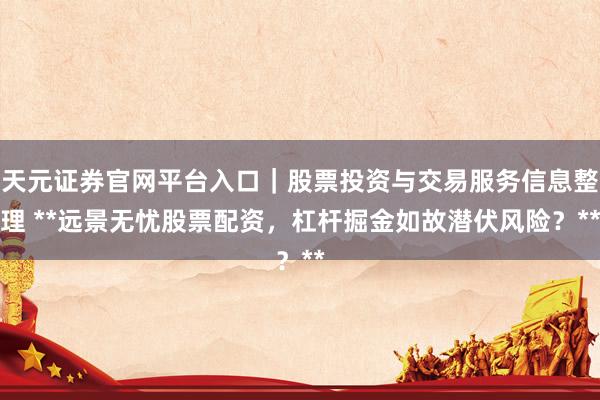 天元证券官网平台入口｜股票投资与交易服务信息整理 **远景无忧股票配资，杠杆掘金如故潜伏风险？**