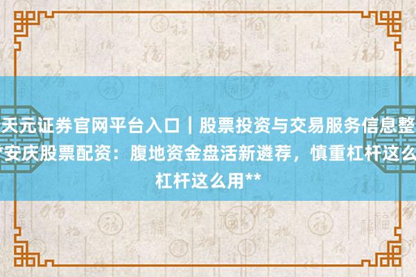 天元证券官网平台入口｜股票投资与交易服务信息整理 **安庆股票配资：腹地资金盘活新遴荐，慎重杠杆这么用**
