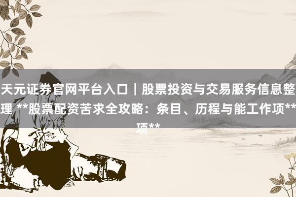 天元证券官网平台入口｜股票投资与交易服务信息整理 **股票配资苦求全攻略：条目、历程与能工作项**